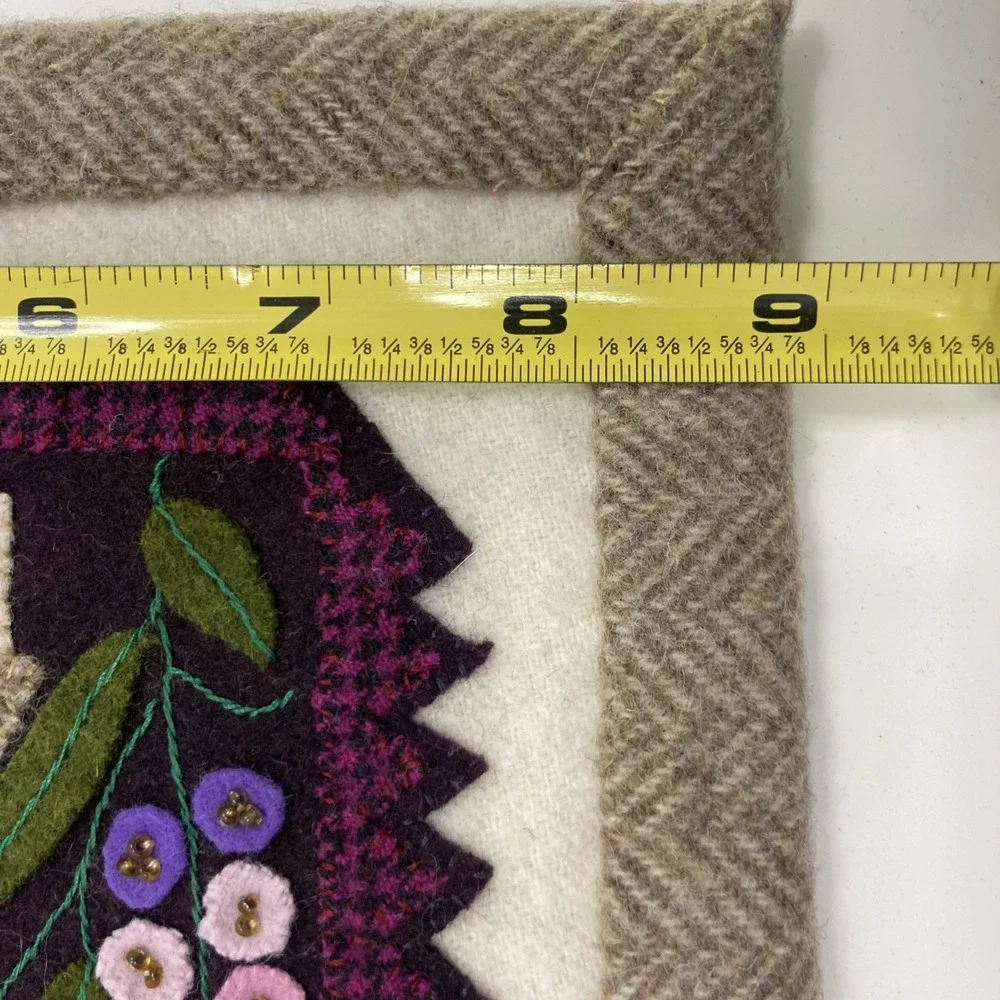 Handmade Wool Fabric Appliqué Sewn Wall Hanging Artist Signed Texas Mouse House
